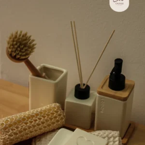 Set de Accesorios para Baño Bambú y Cerámica