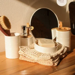 Set de Accesorios de Baño de Cerámica y Bambú