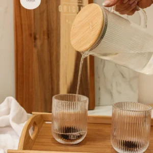 Set de Jarra y Vasos x2 de Vidrio Acanalado