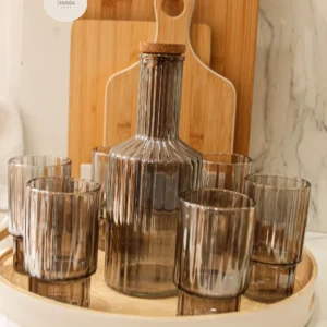 Set de Botella y Vasos x6 de Vidrio Ahumado