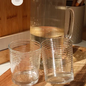 Set de Jarra y Vasos x2 de Vidrio Acanalado