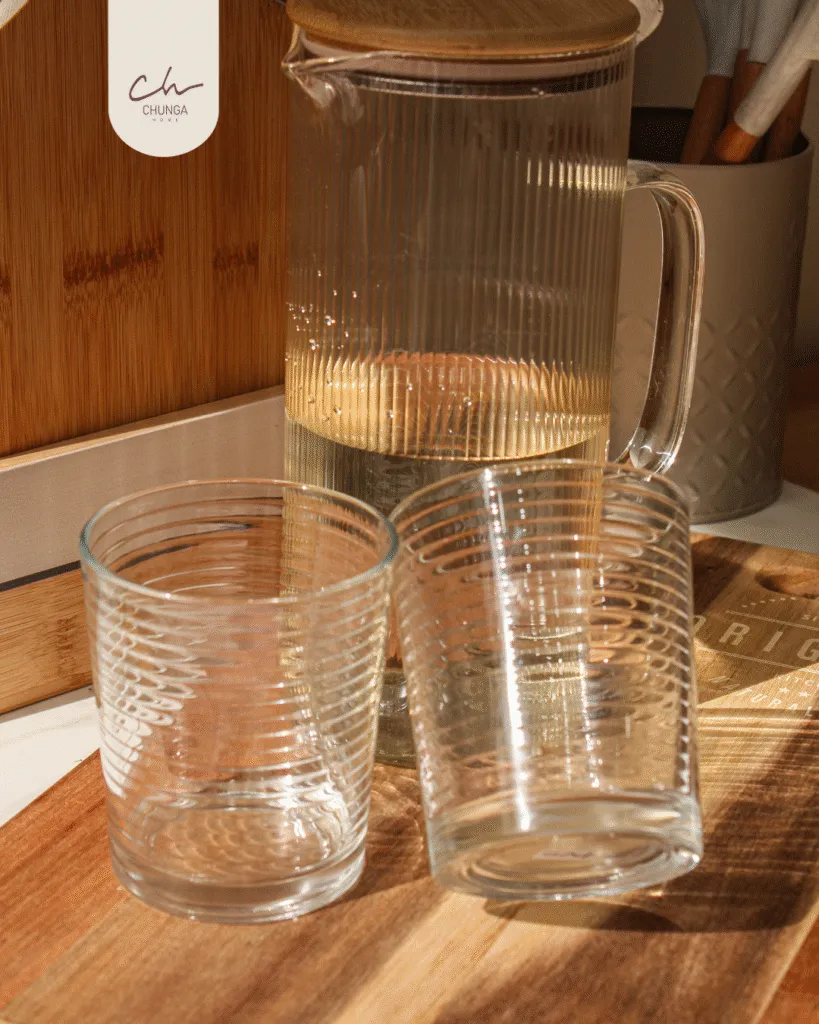 Set de Jarra y Vasos x2 de Vidrio Acanalado