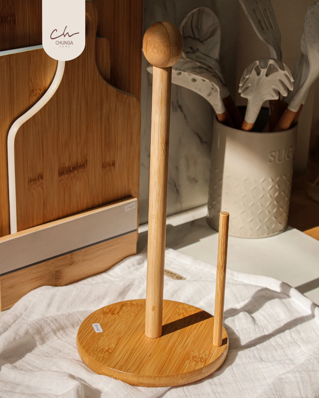 Portarrollos de Cocina Vertical de Bambú