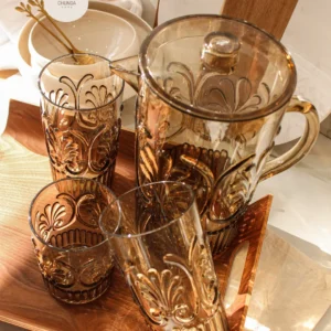 Set de Jarra y Vasos de Diseño Labrado Ámbar