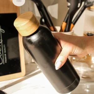 Botella Térmica de Acero Inoxidable con Tapa de Bambú