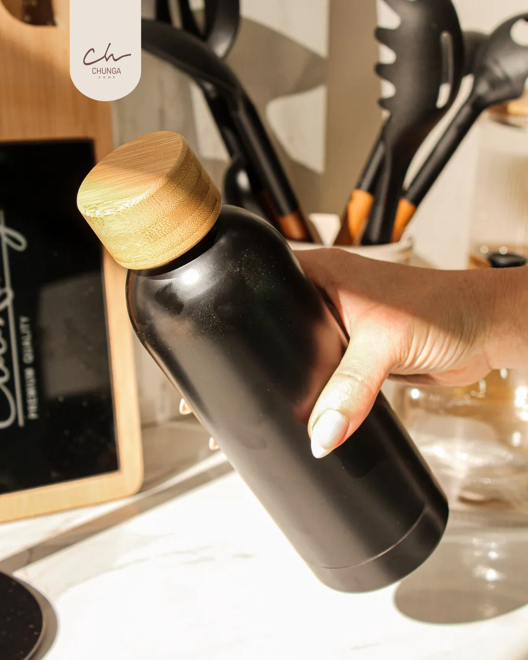 Botella Térmica de Acero Inoxidable con Tapa de Bambú