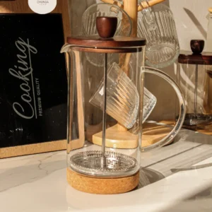 Cafetera Francesa de Vidrio con Tapa de Madera y Base de Corcho
