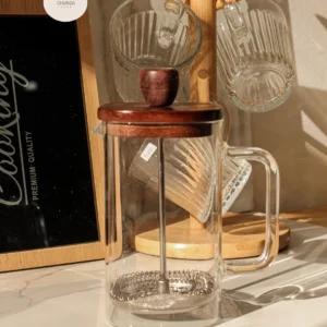 Cafetera Francesa de Vidrio con Tapa de Madera 600ml