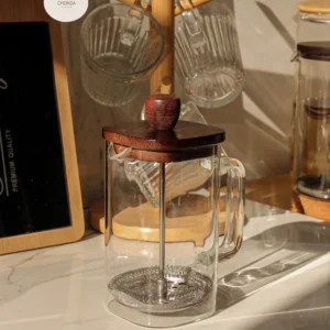 Cafetera Francesa de Vidrio con Tapa de Madera