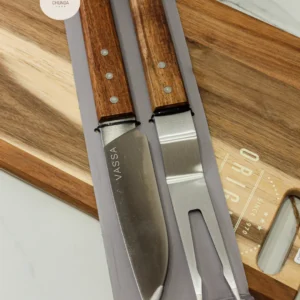 Set de Trinchar Premium: Cuchillo y Tenedor de Madera y Acero