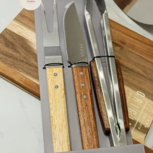 Set de Trinchar Premium: Cuchillo, Tenedor y Pinza con Mangos de Madera