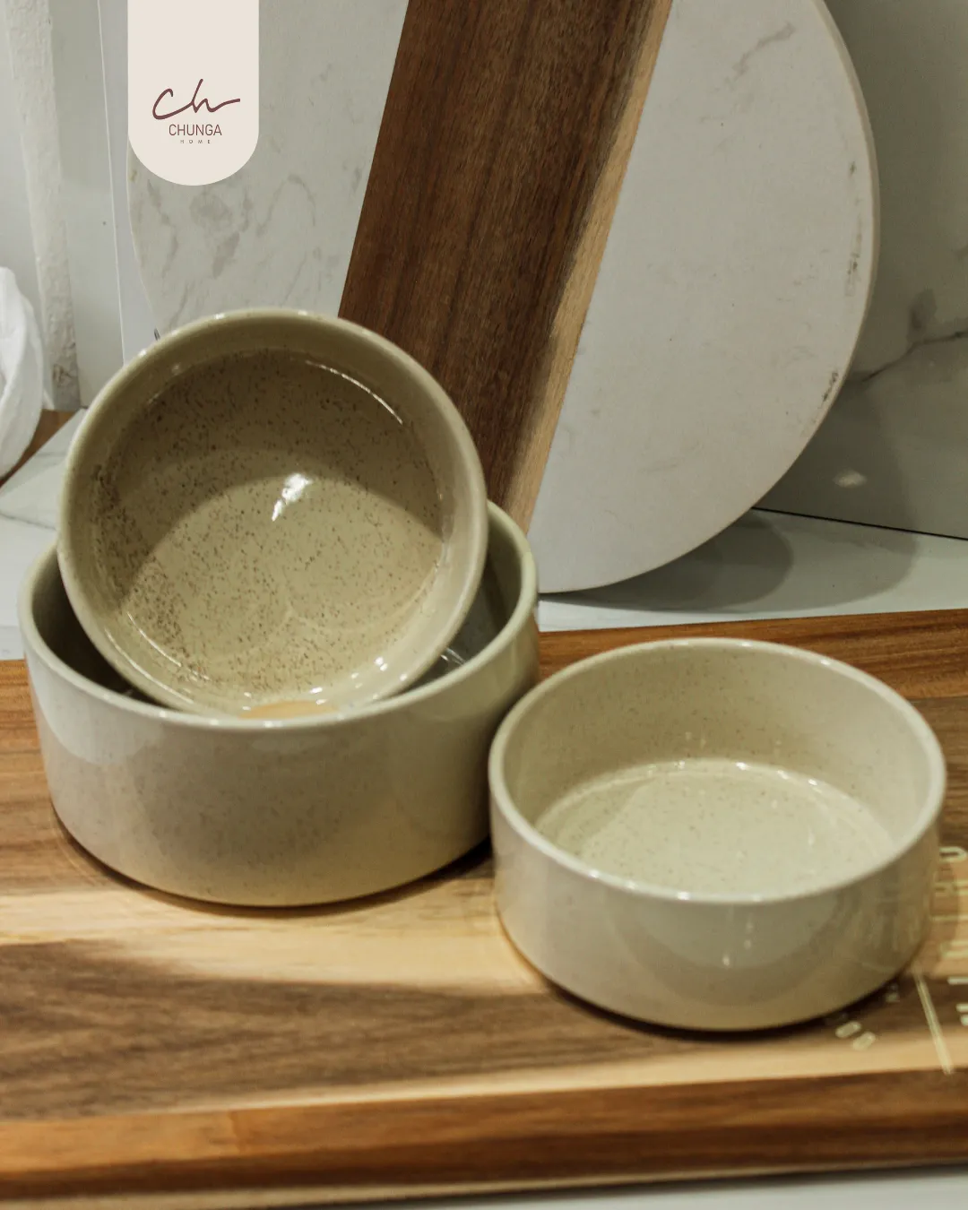 Set de Bowls de Cerámica Jaspeada Natural x3