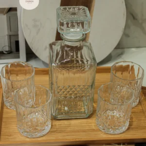 Set Decantador de Whisky o Licor: Botella y Vasos x4 de Vidrio Labrado
