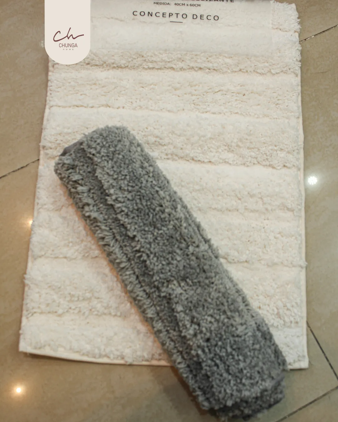 Alfombra de Baño Suave Blanca Rayada