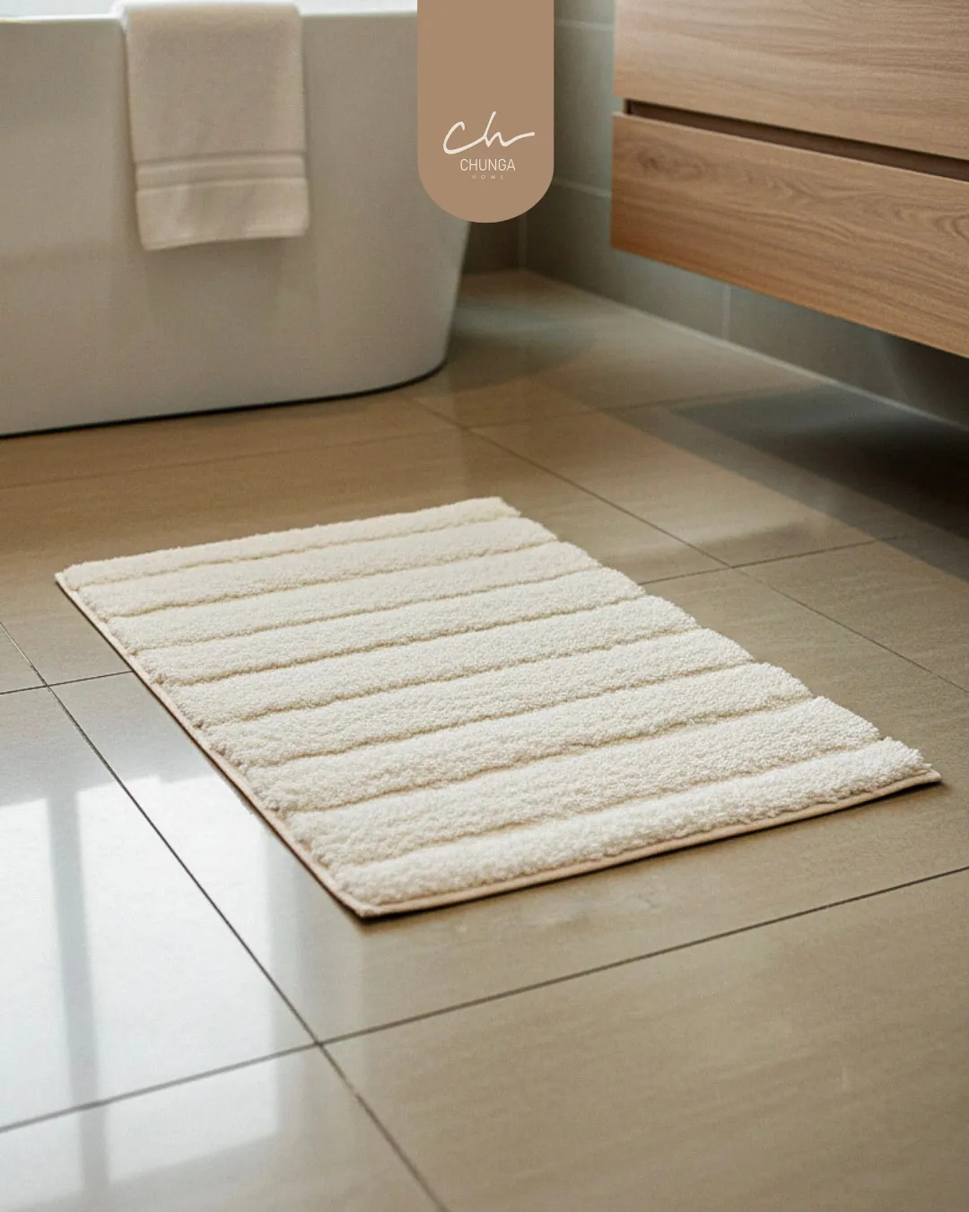 Alfombra de Baño Suave Blanca Rayada - Image 2