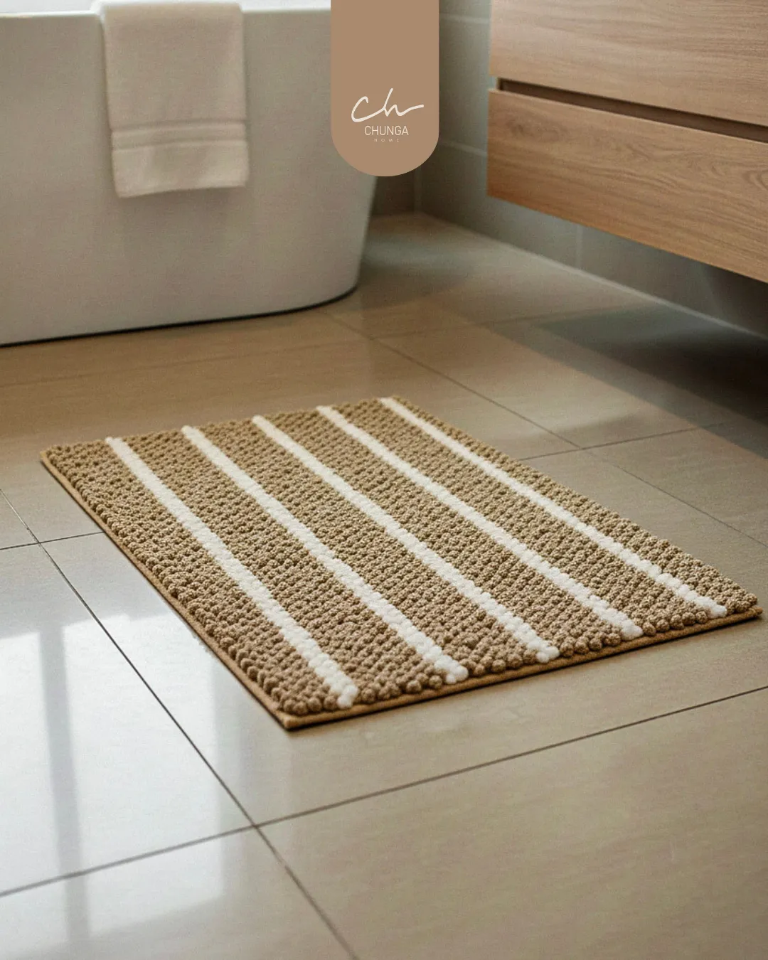 Alfombra de Baño Estilo Texturizado Color Beige con Rayas - Image 2