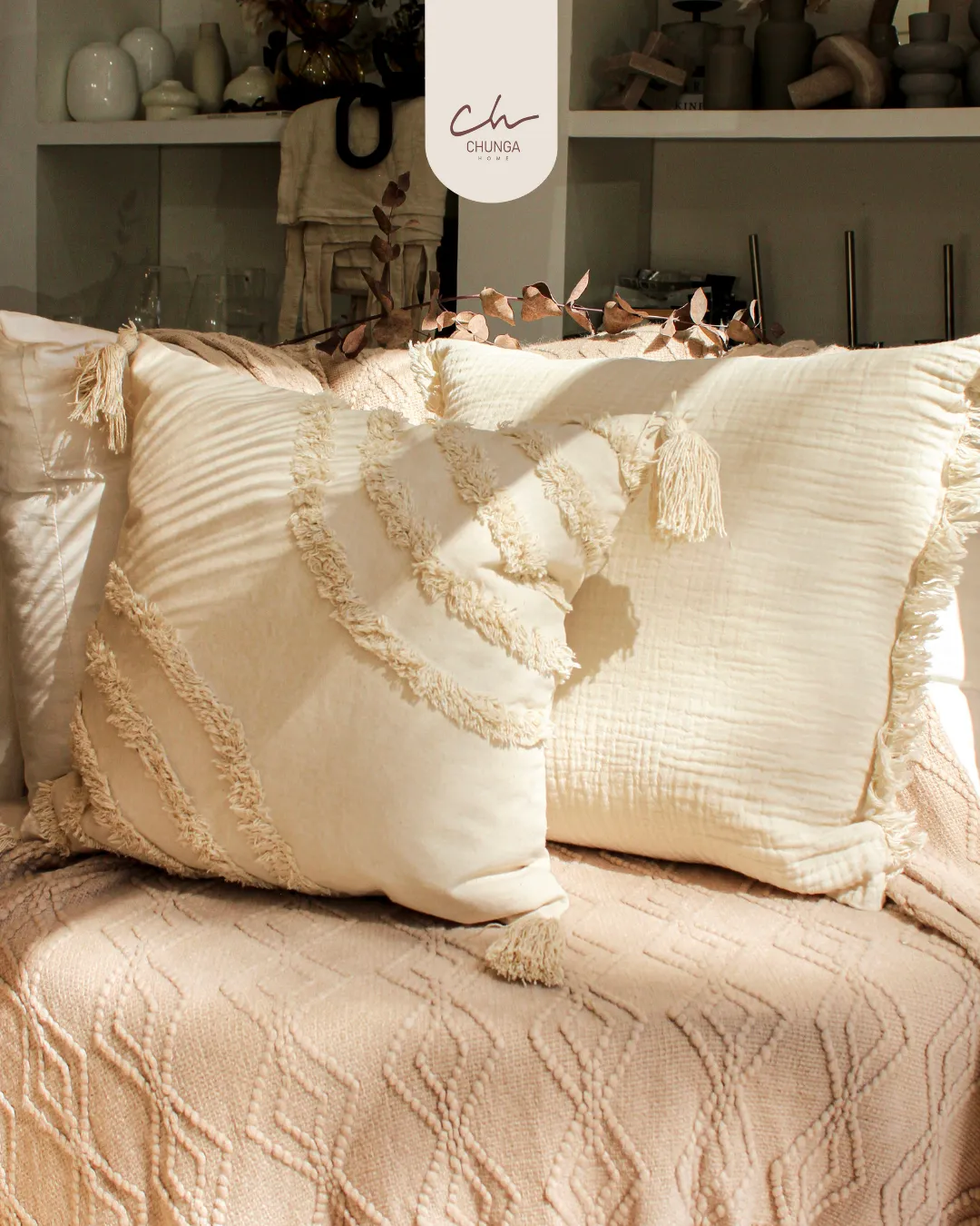 Almohadón 50x50 - Funda Texturizada y Flecos
