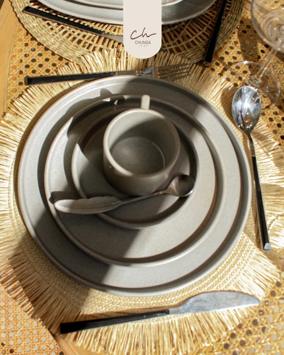 Set de Vajilla de Cerámica Gris