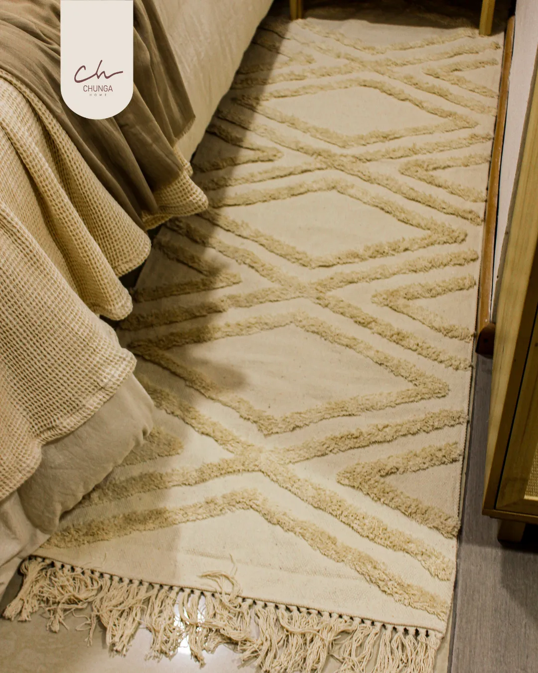 Alfombra de Algodón con Diseño Geométrico y Flecos