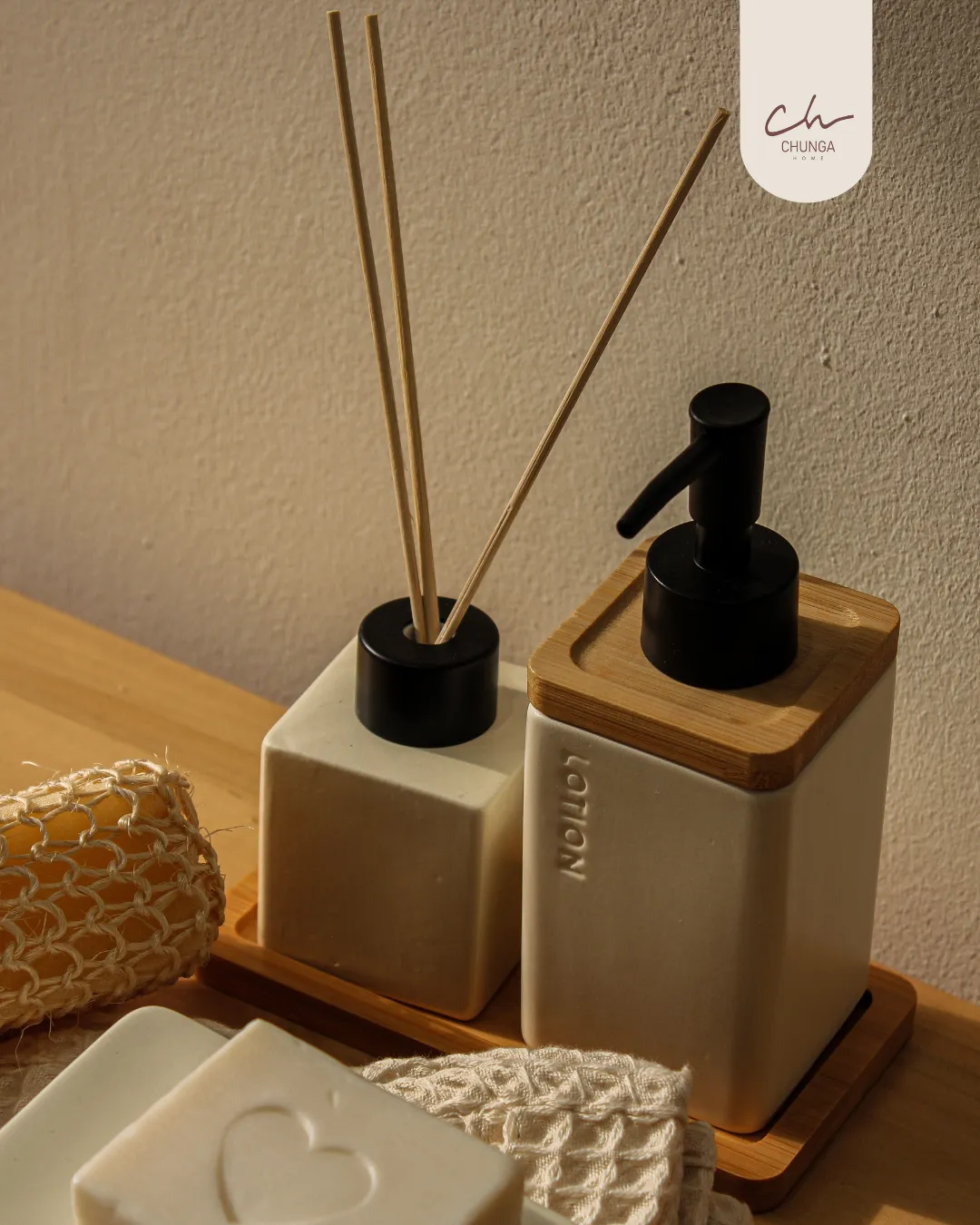 Set de Accesorios para Baño Bambú y Cerámica - Image 2