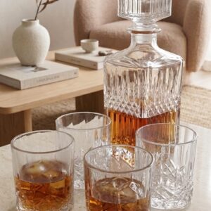 Set Decantador de Whisky o Licor: Botella y Vasos x4 de Vidrio Labrado