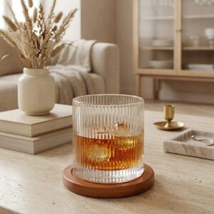 Vaso de Diseño Texturizado con Base de Madera Natural