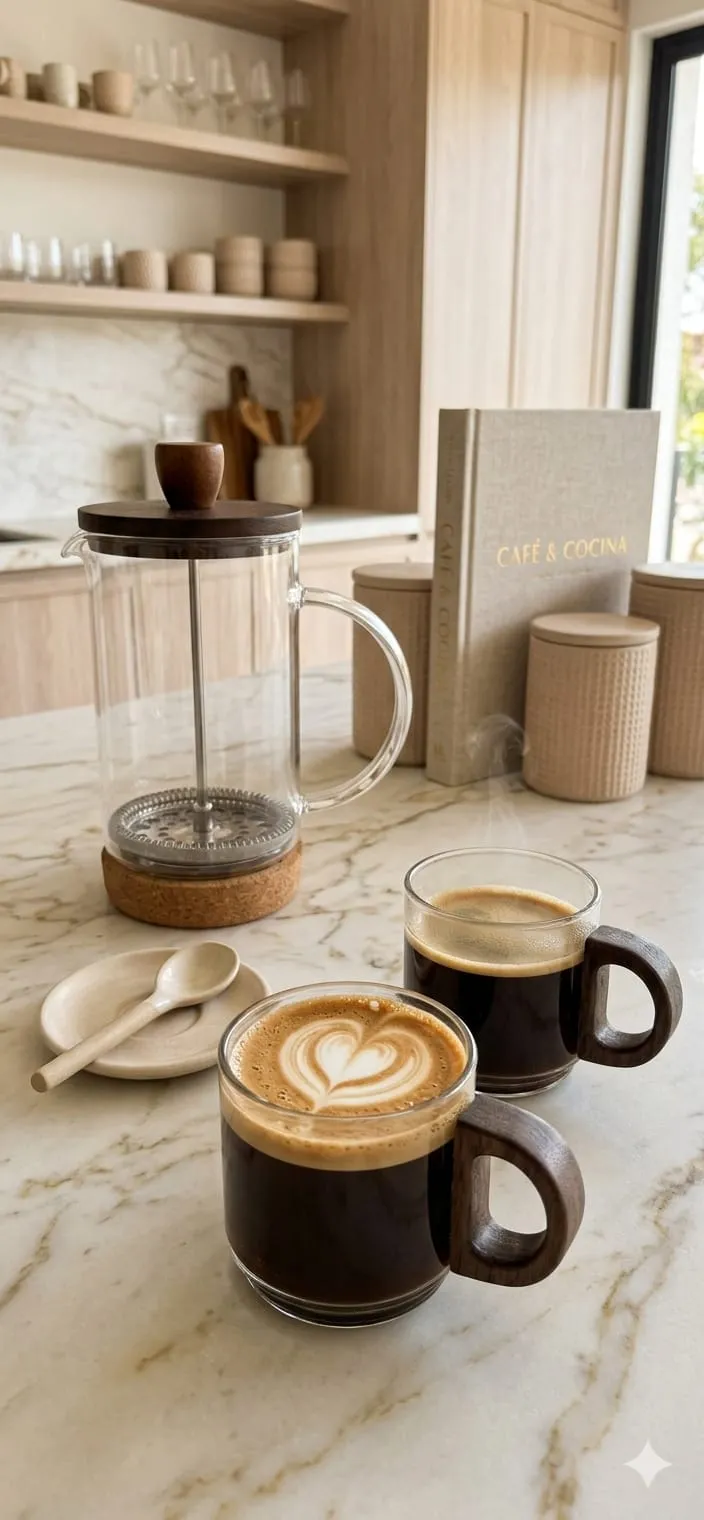 Cafetera Francesa de Vidrio con Tapa de Madera y Base de Corcho 1000ml