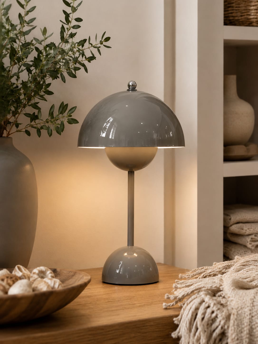 Velador Led Hongo Moderno Gris - Image 2