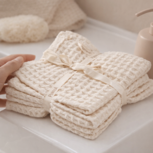 Setx4 Toallas Rostro Wafle Beige/Crudo 30x30cm