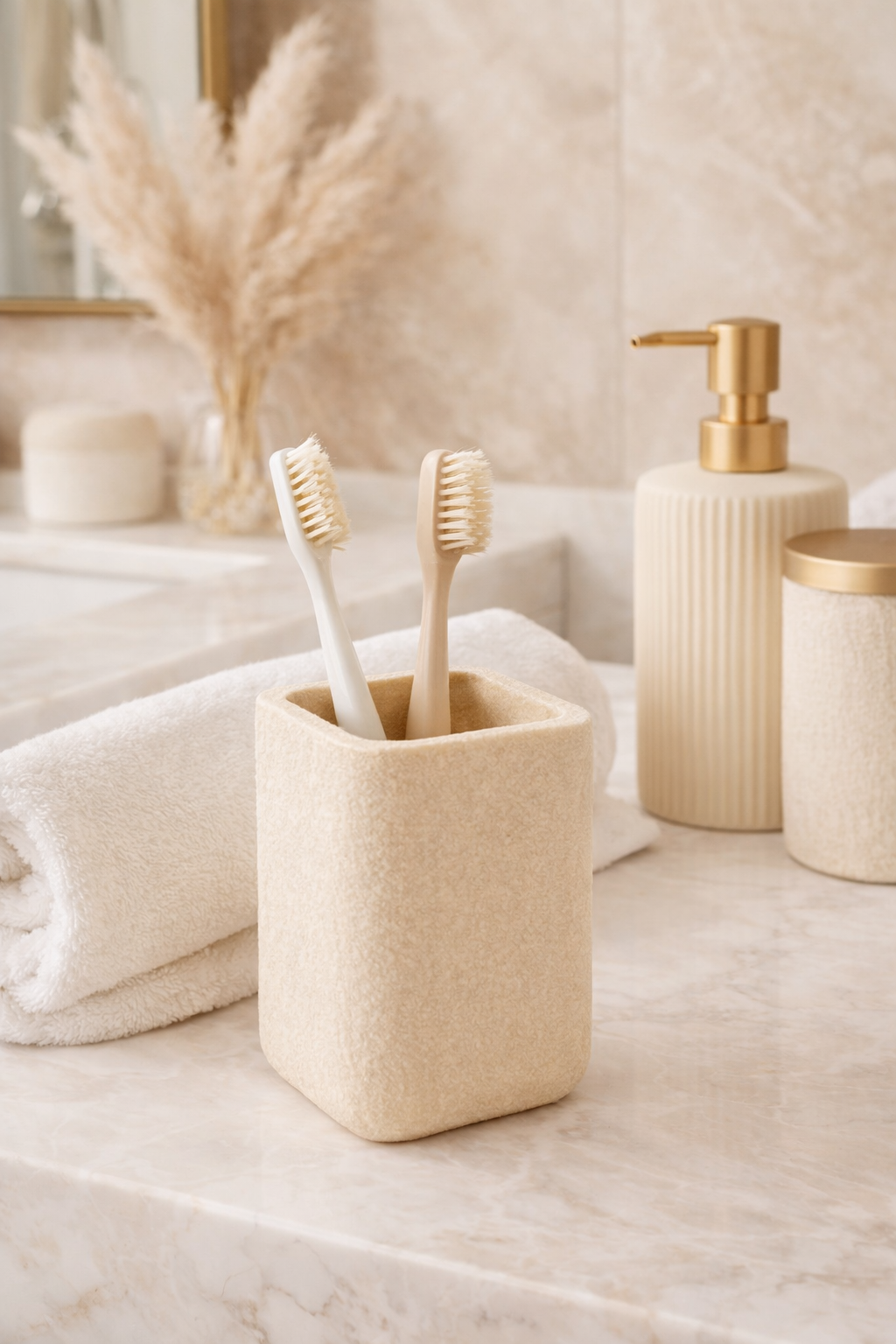 Portacepillos Simil Piedra Beige