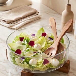 Ensaladera De Vidrio C/ Base En Madera