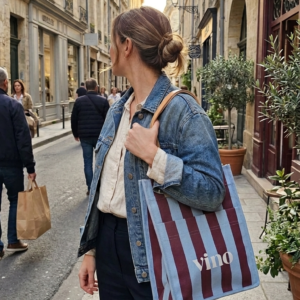 Bag Porta Vino Celeste/Rayas Bordó
