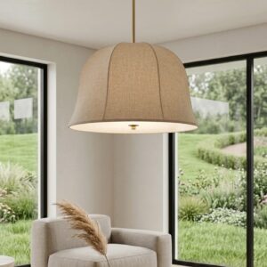 Lampara Colgante Lino Crudo Forma Flor