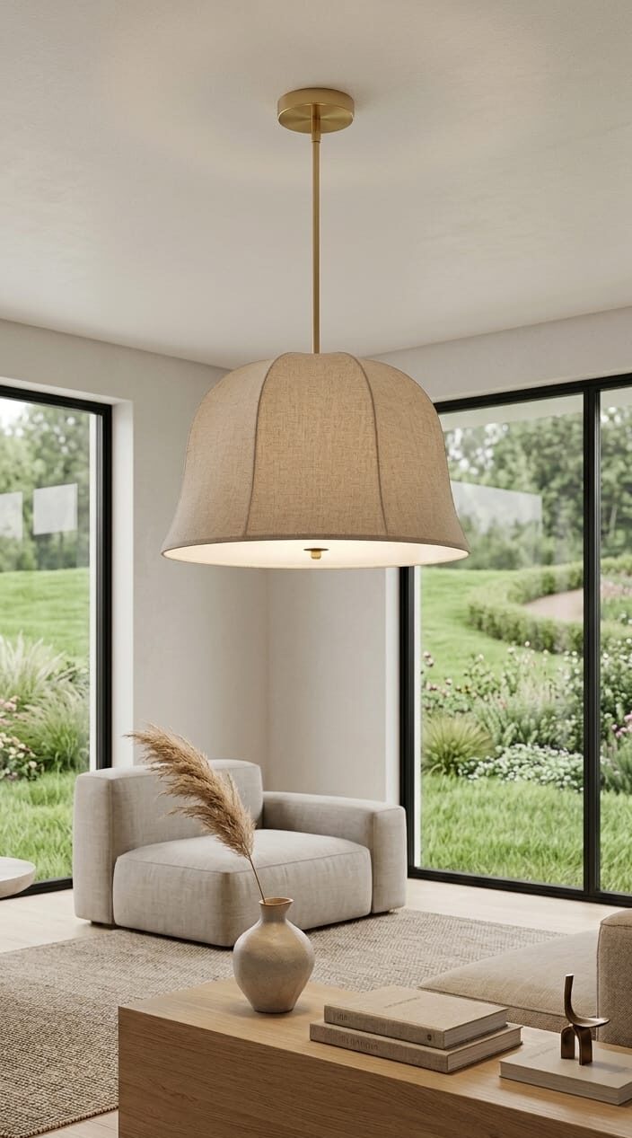 Lampara Colgante Lino Crudo Forma Flor