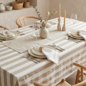 Mantel Tusor Rayas Nat/Tosta. 290x150cm