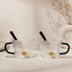 Taza Vidrio Acanalado Asa Negra