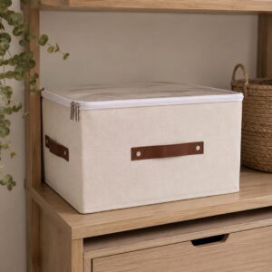 Caja Plegable Forrada En Tela Manija Cuero 35x26x20cm