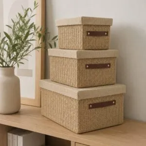 Caja Entelada Fibras Naturales C/Tapa
