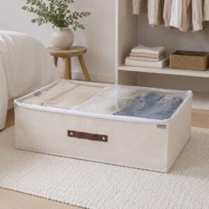 Caja Plegable Forrada En Tela C/manija Cuero