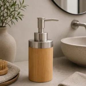 Dispensador Jabón Liquido Bambú Y Tapa De Acero