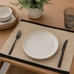 Individual Rectangular Tejido Fibras Borde Negro