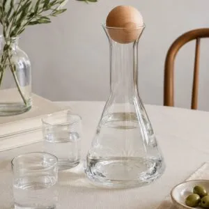 Botella De Vidrio Base Ancha Con Tapa De Madera