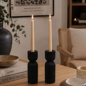 Candelabro Negro Acanalado 22x6,5cm