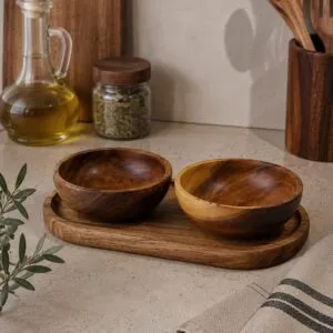 Set Bowls Madera Acacia Redondos Con Bandeja
