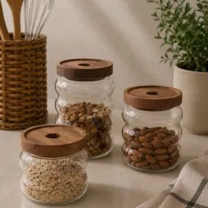 Frasco De Vidrio Nube Con Tapa De Madera 400ml