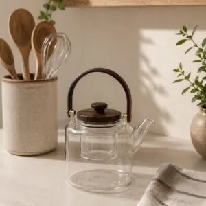 Tetera De Vidrio Lisa C/ Tapa Y Mango De Madera 1200ml