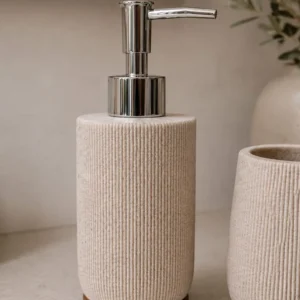 Dispenser De Jabón Líquido Con Acabado Arena Con Base De Madera