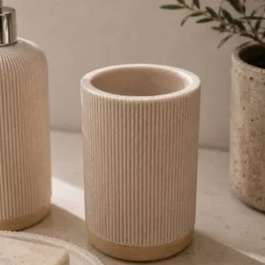 Vaso Portacepillos Con Textura Vertical Estilo Piedra Natural