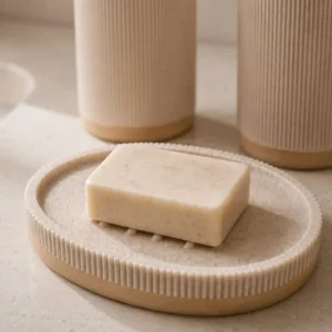 Jabonera Resina-Estilo Piedra Natural Texturada Base Bambú