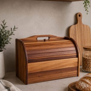Panera De Madera Acacia Con Tapa Enrollable